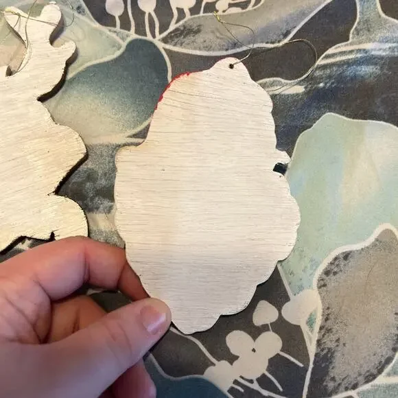 Set of 2  Reindeer and Santa wooden hanging ornaments - Picture 4 of 5